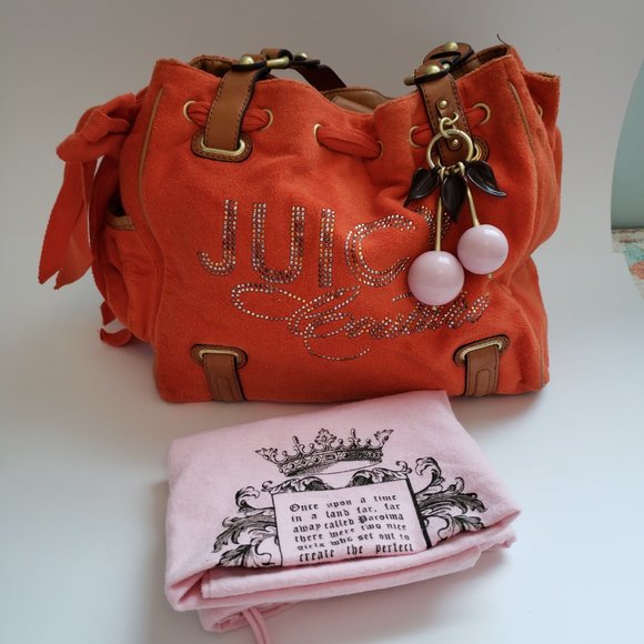 NWOT Juicy Couture with Beautiful Cherry Charms, Terrycloth Bag. - Picture 5 of 17